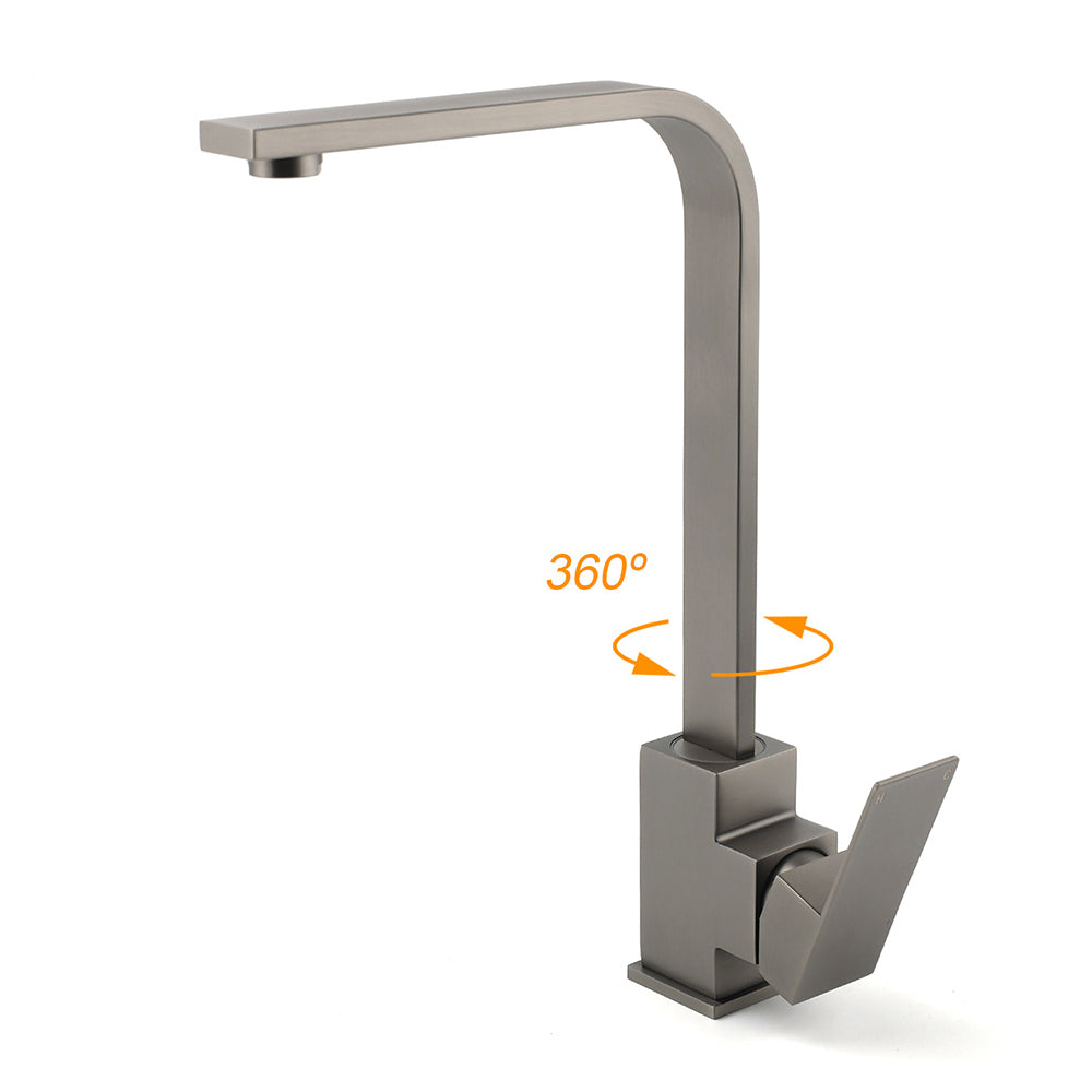 WELS Gun Metal Square Gooseneck Swivel Laundry Kitchen Mixer Faucet Sink Tap Set
