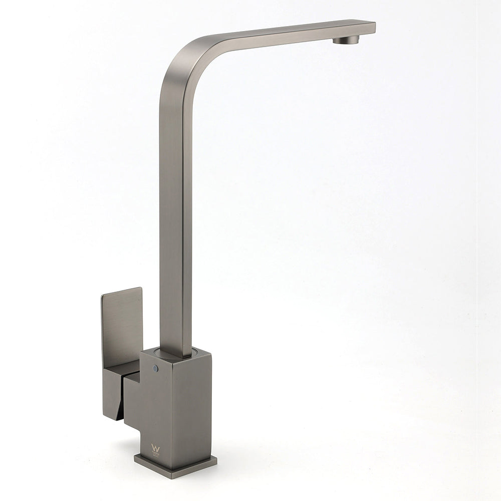 WELS Gun Metal Square Gooseneck Swivel Laundry Kitchen Mixer Faucet Sink Tap Set