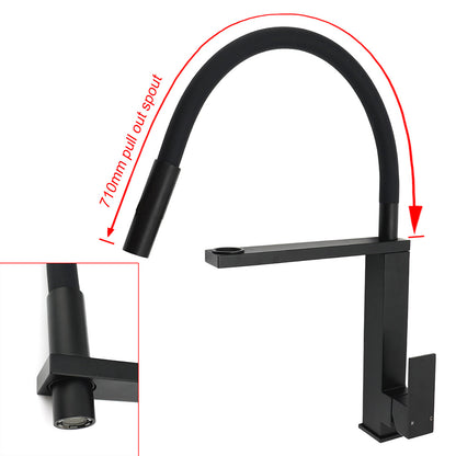 Matt Black Swivel Kitchen Sink Basin Mixer Swivel Faucet Tapware Pull Out Spout