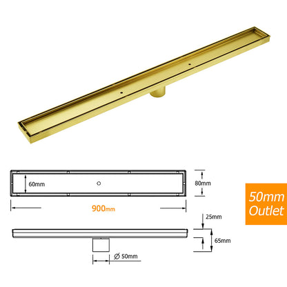 304 Stainless Steel 900mm Tile Insert Shower Grate Floor Drain 50mm Waste Outlet