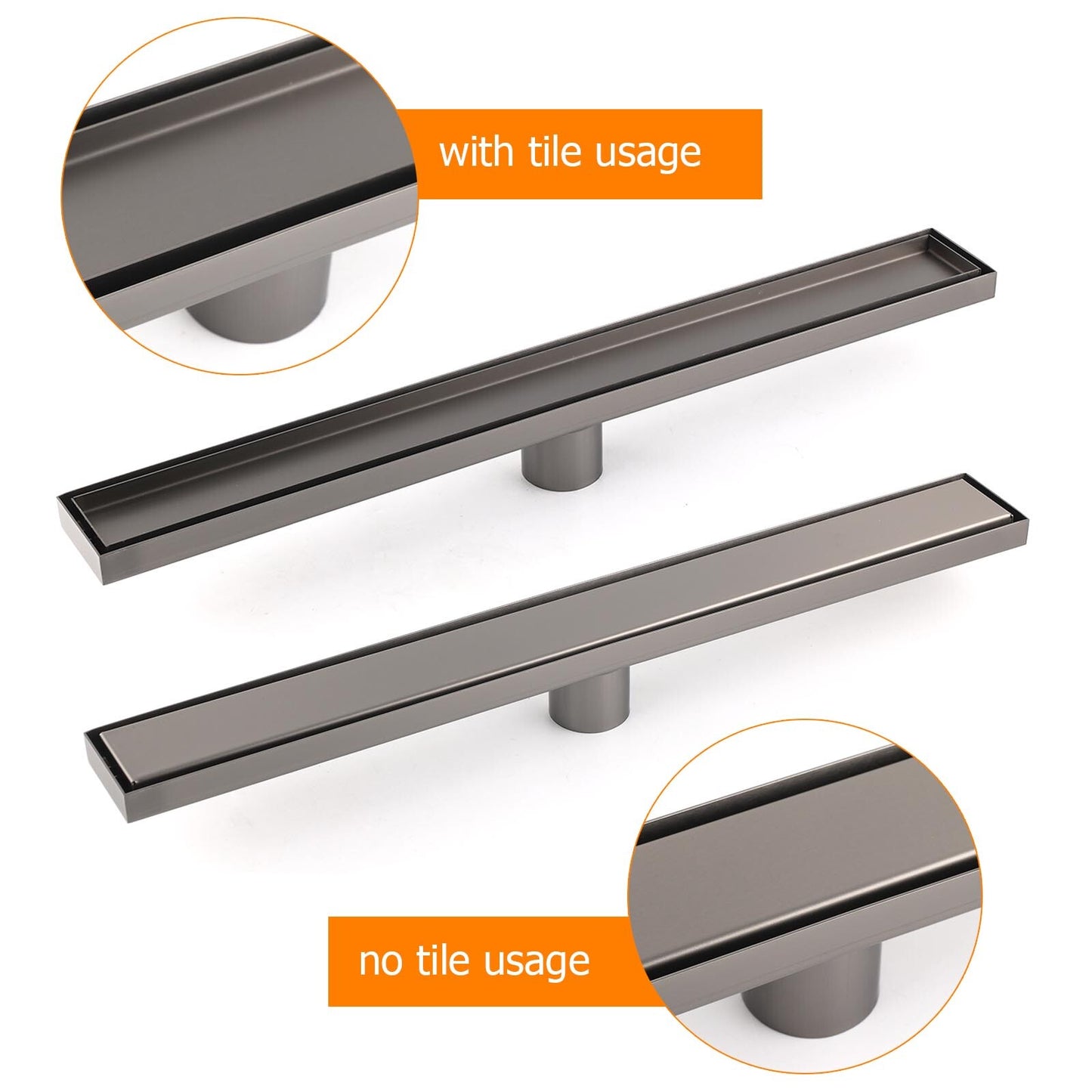 Gun Metal Bathroom Tile Insert 800mm Linear Shower Grate Floor Drain 50mm Waste