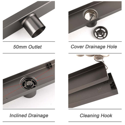 Gun Metal 304 SUS 900mm Tile Insert Linear Shower Grate Floor Drain 50mm Waste