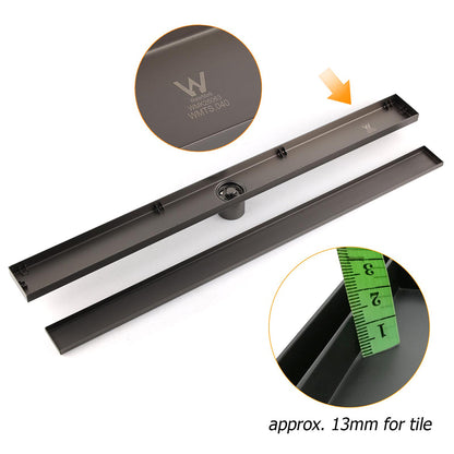 Gun Metal 304 SUS 900mm Tile Insert Linear Shower Grate Floor Drain 50mm Waste