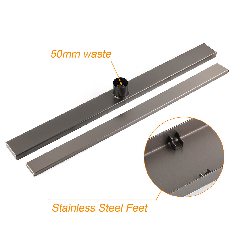 Gun Metal 304 SUS 900mm Tile Insert Linear Shower Grate Floor Drain 50mm Waste