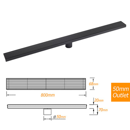 Matt Black 600mm Strip Fence Sword Shower Grate Floor Drain 50mm Waste Outlet