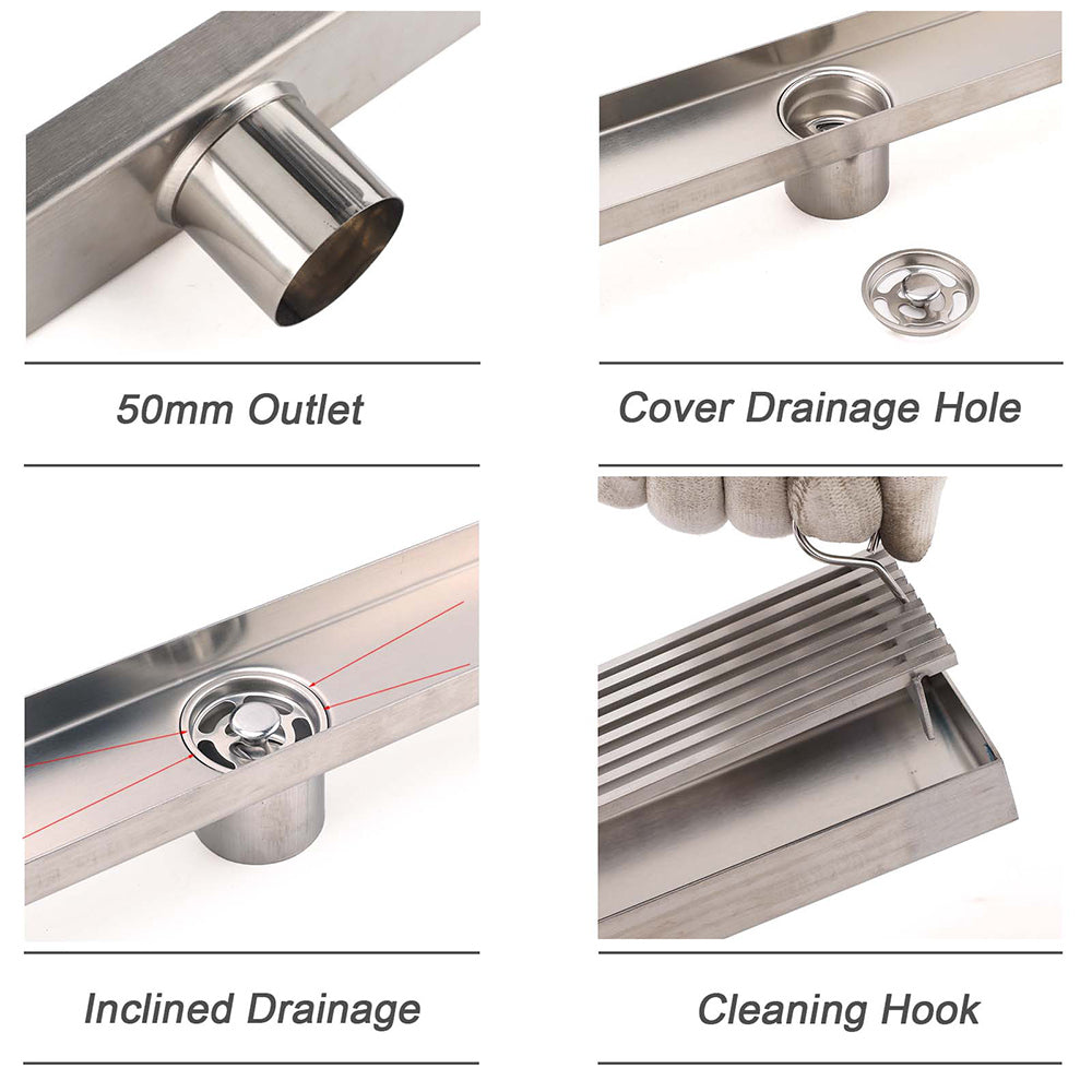 Chrome Stainless Steel Shower Grate 600mm Sword Fence Floor Drain 50mm Outlet