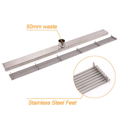 Chrome Stainless Steel Shower Grate 600mm Sword Fence Floor Drain 50mm Outlet