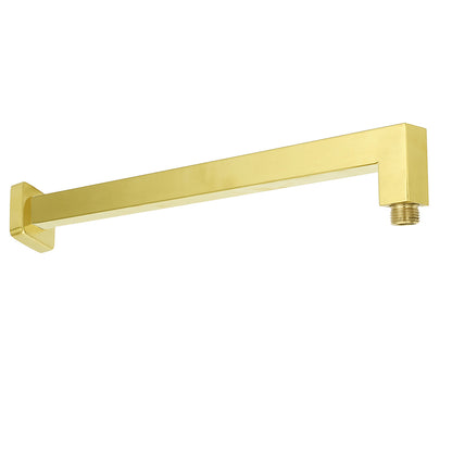 WELS Brushed Gold 12" Square Thin Rain Shower Head 400mm Straight Wall Arm Set