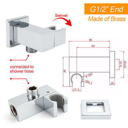 Chrome Square Water Inlet Shower Rose Bracket Swivel Holder Wall Elbow Connector G1/2" Thread