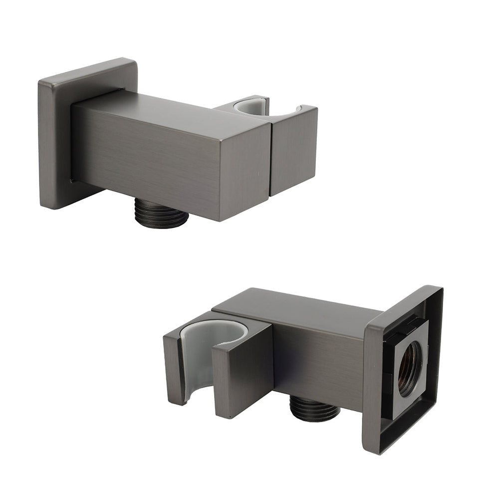 Gun Metal Grey Square Shower Head Holder Bracket Inlet Elbow Water Connector Kit