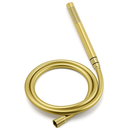 Brushed Gold Twin Shower Set Sliding Rail Arm 8" Round Head Stainless Steel Handheld Rose Combo