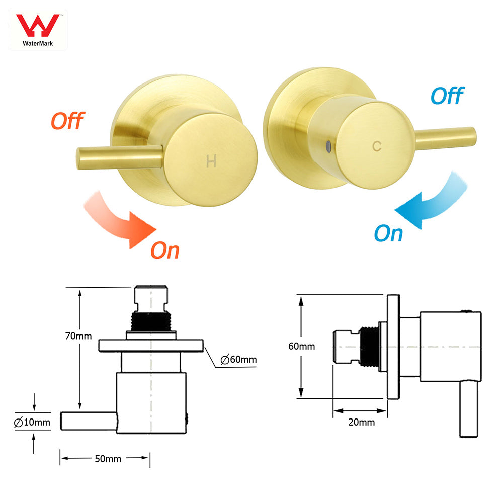 Brushed Gold 2in1 Shower Set 8" Round Head Stainless Steel Handheld Sliding Rail Arm + Twin Taps