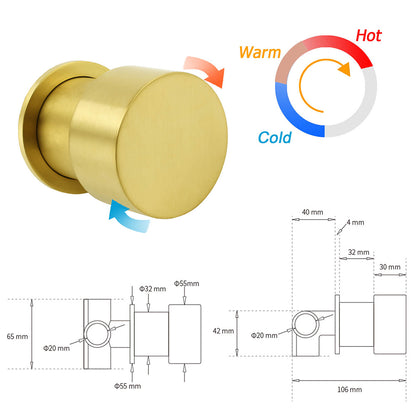 Brushed Gold Twin Shower Set 8" Round Head Single Mode Metal Handheld Sliding Rail Arm Mixer Valve