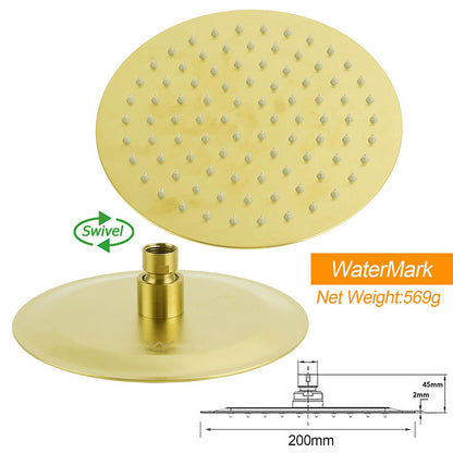 Brushed Gold Twin Shower Set 8" Round Head One Mode Handheld Sliding Rail Arm Classic Mixer