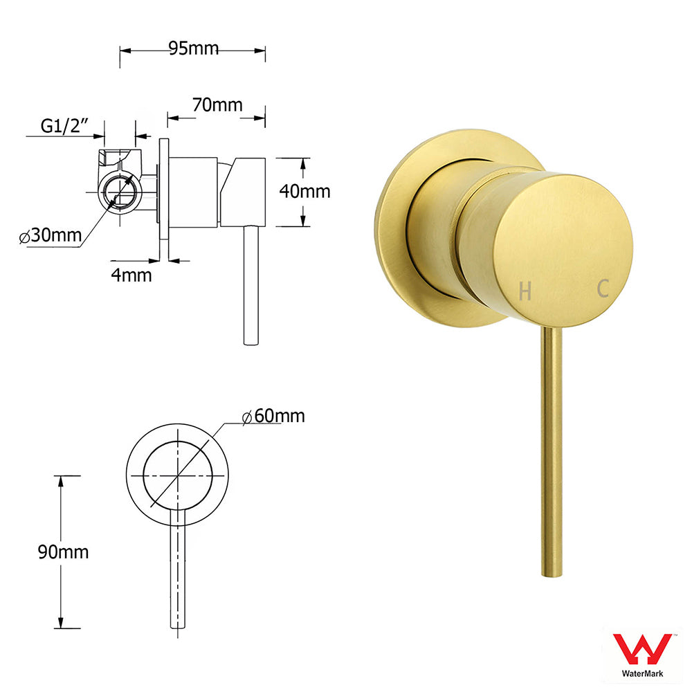 WELS Brushed Gold Shower Set 8" Round Head One Mode Handheld Sliding Rail Arm Small face Mixer