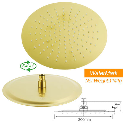 WELS Brushed Gold 2in1 Shower Large Round 12" Rain Head Handheld Silde Wall Rail Arm