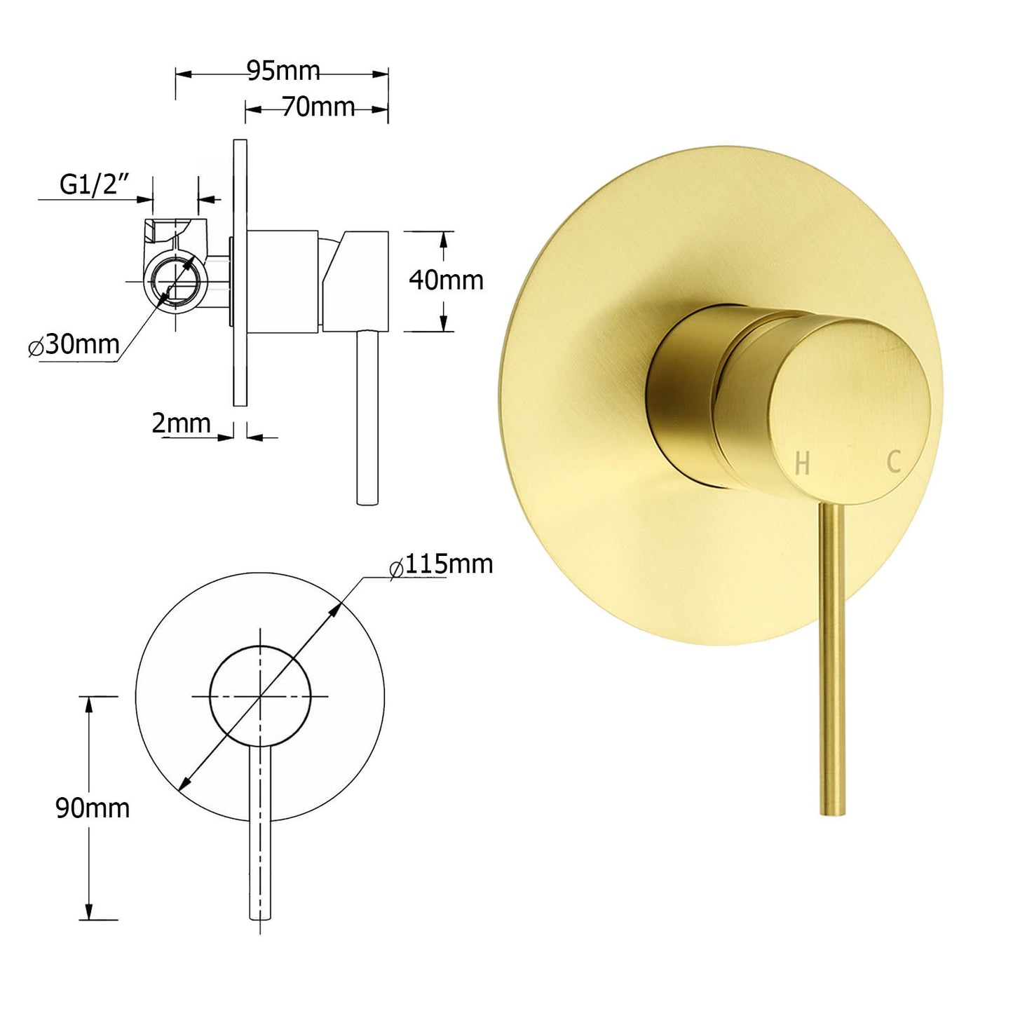 WELS Brushed Gold Twin Shower Large Round 12" Rain Head Handheld Rose Silde Wall Rail Arm Mixer