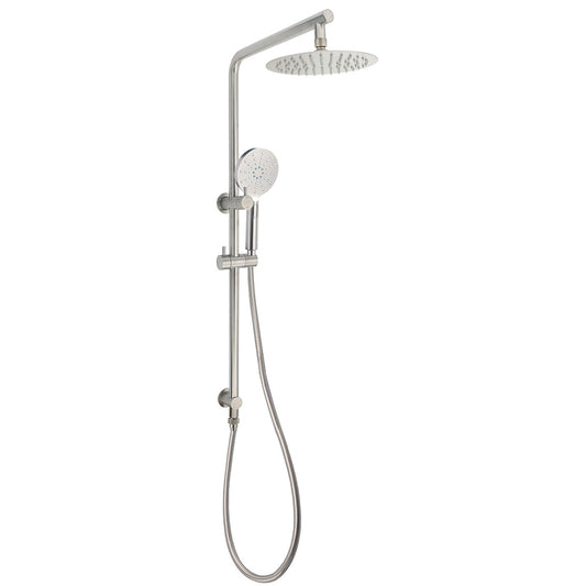 Brushed Nickel Dual Shower Set Sliding Rail Arm 8" Round Head Handheld Silver