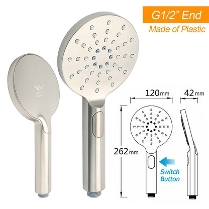 WELS Brushed Nickel Dual Shower Set Sliding Rail Arm 12" Round Head Handheld 2 Way Diverter
