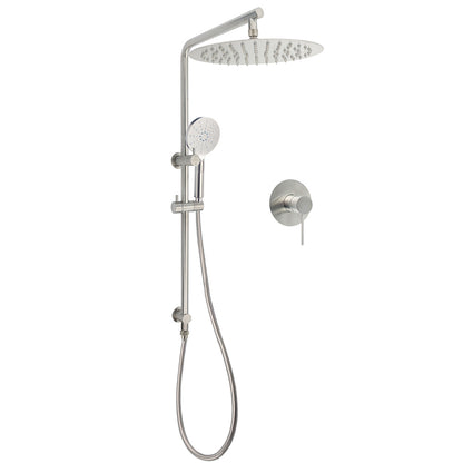 WELS Brushed Nickel Dual Shower Set Sliding Rail Arm 12" Round Head Handheld Wall Mixer