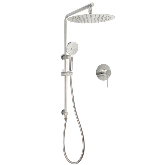 WELS Brushed Nickel Dual Shower Set Sliding Rail Arm 12" Round Head Handheld Wall Mixer