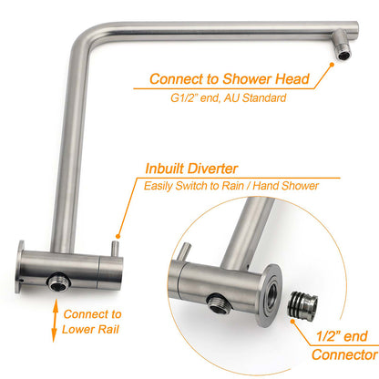 WELS Brushed Nickel 2in1 Shower Set Sliding Rail Arm 8" Round Head Stainless Steel Handheld Rose