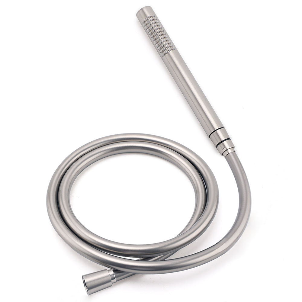 Brushed Nickel 2in1 Shower Set Sliding Rail Arm 8" Round Head Stainless Steel Handheld Twin Taps Valve