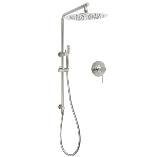 WELS Brushed Nickel 2in1 Shower Set Sliding Rail Arm Large 12" Round Head Handheld Mixer