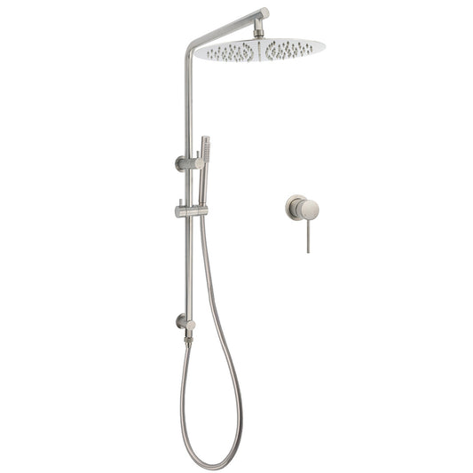 WELS Brushed Nickel Dual Shower Set Sliding Rail Arm Large 12" Round Head Handheld Small Face Mixer