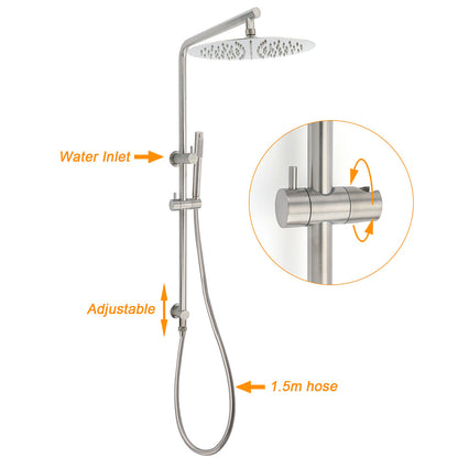 WELS Brushed Nickel Dual Shower Set Sliding Rail Arm Large 12" Round Head Handheld Small Face Mixer