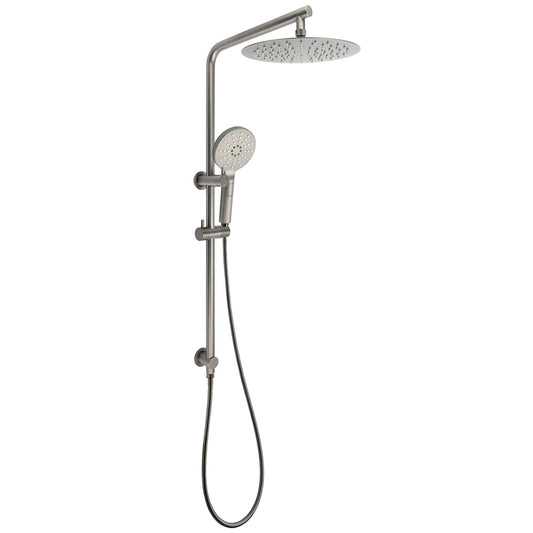 WELS Gunmetal Round 10" Twin Shower Head 3 Modes Handheld Slide Rail Diverter Arm