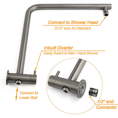 WELS Gun Metal Round 10" Twin Shower Head 3 Modes Handheld Slide Rail Diverter Mixer
