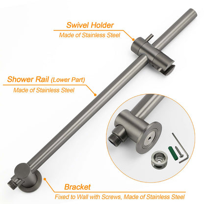WELS Gun Metal Round 10" Twin Shower Head 3 Modes Handheld Slide Rail Diverter Mixer