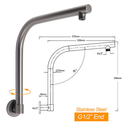 Gun Metal Round 10" Rainfall Shower Head + High Rise Gooseneck Wall Arm Bath Set