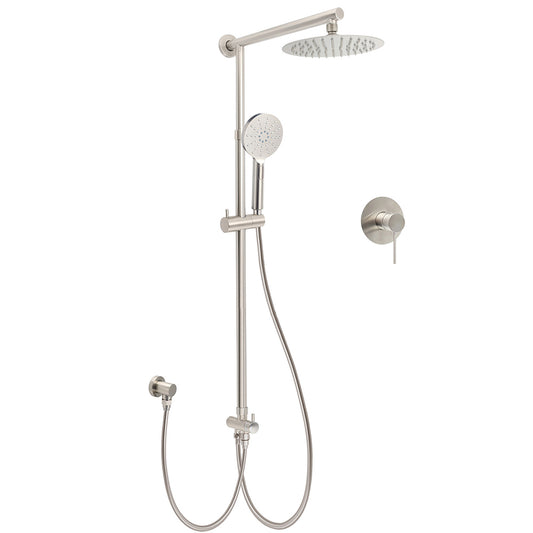 Brushed Nickel Round 8" Rain Head Shower Handheld Sliding Rail Arm Mixer 2in1 Set
