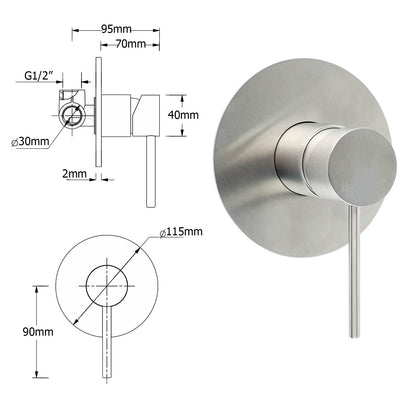 Brushed Nickel Round 8" Rain Head Shower Handheld Sliding Rail Arm Mixer 2in1 Set