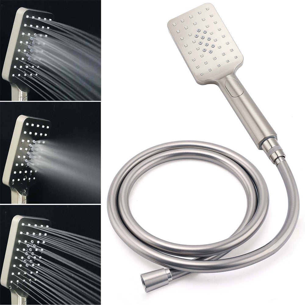 Brushed Nickel 2in1 Square 8" Thin Rainfall Head Shower Handheld Sliding Rail Arm Set