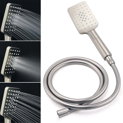 Brushed Nickel 8" Rain Head Shower Square 3 Modes Handheld Sliding Rail Arm Mixer Dual Set