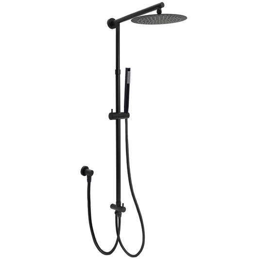 Matt Black Dual Round Shower Set 10" Rain Head Metal Handheld Sliding Rail Arm Diverter