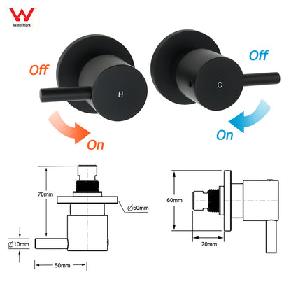 Matt Black Round Dual Shower Set 10" Rain Head Metal Handheld Sliding Rail Arm Twin Taps