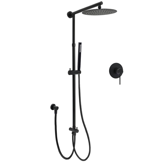 Matt Black 2in1 Round Shower 10" Rainfall Head Metal Handheld Sliding Rail Diverter Mixer Set
