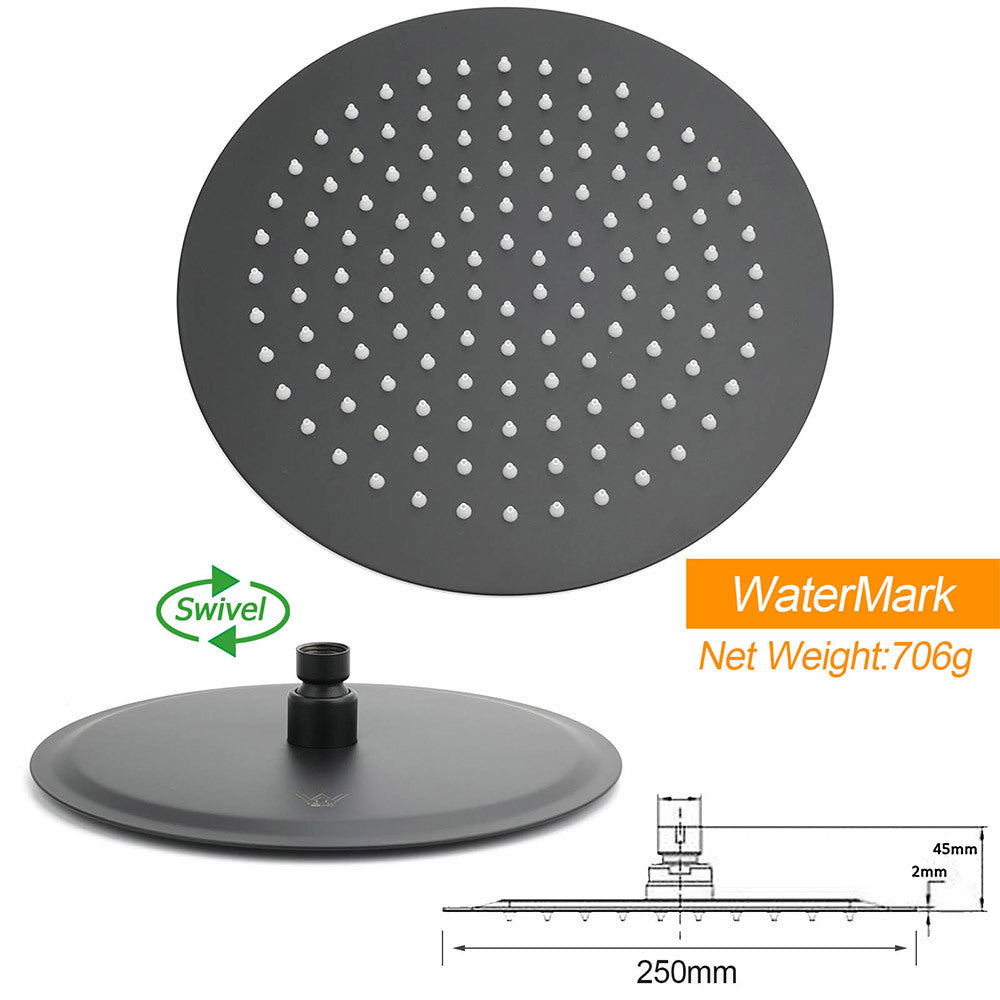 Matt Black 2in1 Round Shower 10" Rainfall Head Metal Handheld Sliding Rail Diverter Mixer Set