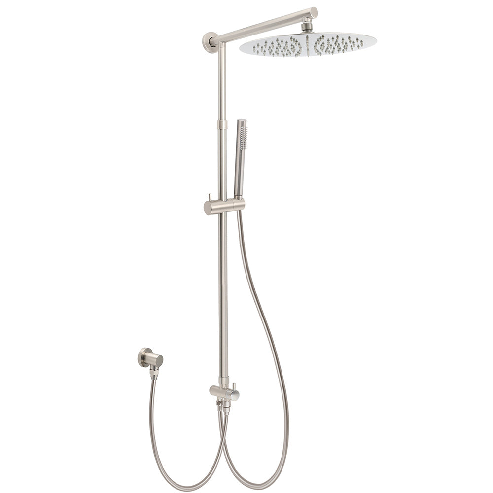 Brushed Nickel Dual Round 12" Stainless Steel Rain Shower Head Metal Handheld Sliding Rail Arm Set