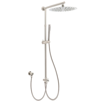 Brushed Nickel Dual Round 12" Stainless Steel Rain Shower Head Metal Handheld Sliding Rail Arm Set