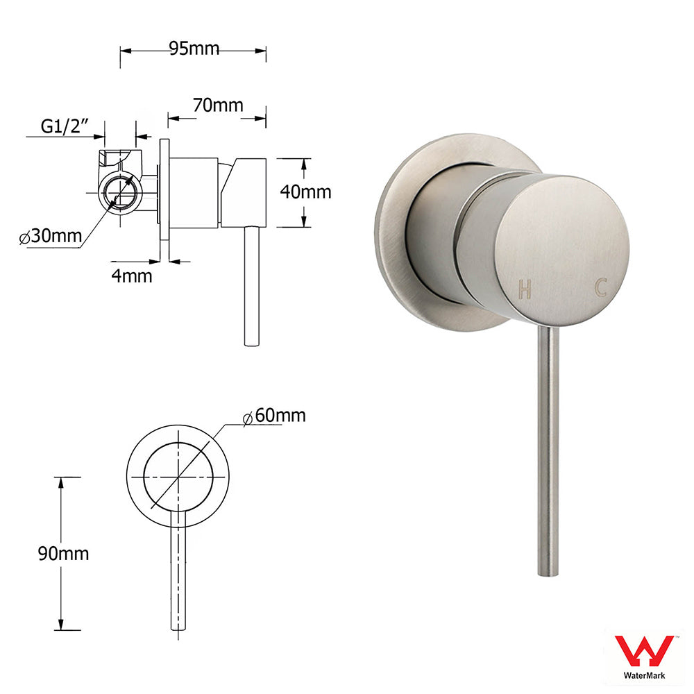 Brushed Nickel 2in1 Set Round 12" Rain Head Shower Single Mode Handheld Sliding RailWall Mixer