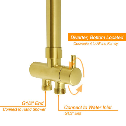 WELS Brushed Gold 8" Round Shower Head 3 Mode Handheld Rose Sliding Rail Twin Taps Set