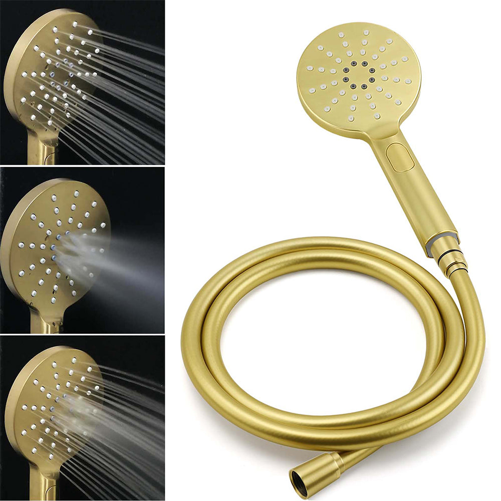 WELS Brushed Gold Dual Shower Set 8" Round Head 3 Mode Handheld Rose Sliding Rail Mixer Valve