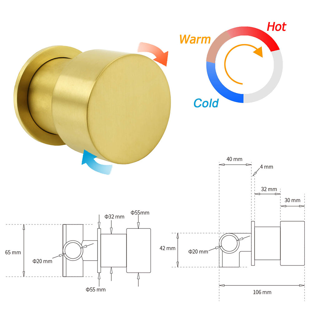 WELS Brushed Gold Dual Shower Set 8" Round Head 3 Mode Handheld Rose Sliding Rail Mixer Valve