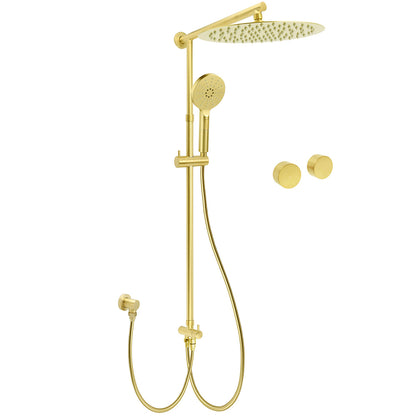 WELS Brushed Gold Rain Shower 12" Head 3 Mode Handheld Rose Sliding Rail Round Taps Set