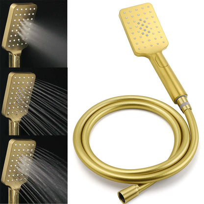 Brushed Gold Dual Square 8" Rain Shower Head 3 Mode Handheld Sliding Rail Arm Twin Taps Set